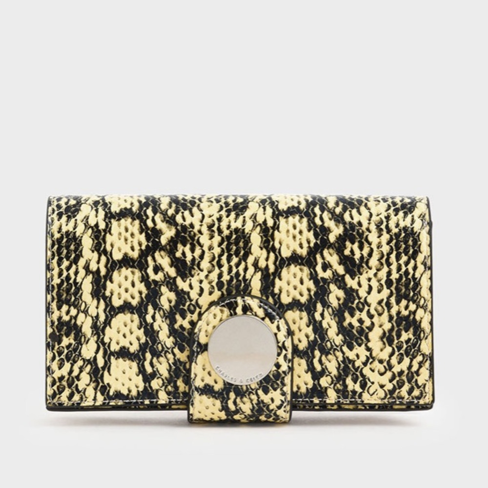 Charles & Keith Yellow Faux Snakeskin Wallet w/ Detachable Chain